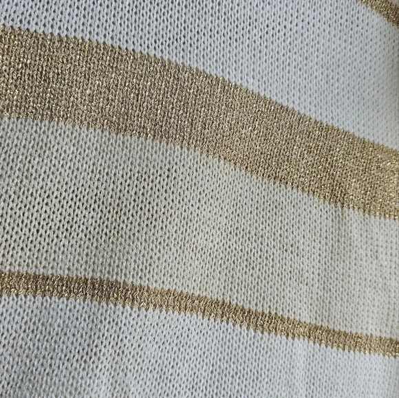 Alchemia Tricot V neck Knit Summer Sweater Pullover light  golden strips size L - Picture 2 of 5